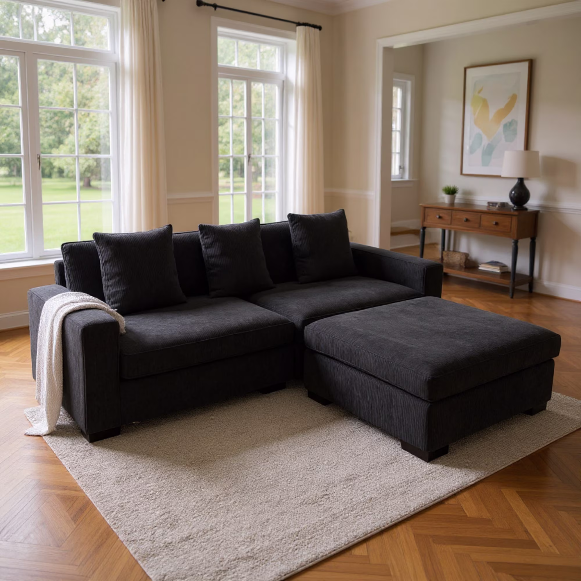 Gewnee 103.5-Inch Modular Corduroy Sofa Set with Solid Wood Legs, High-Density Foam, Suitable for Living Room/Bedroom/Office