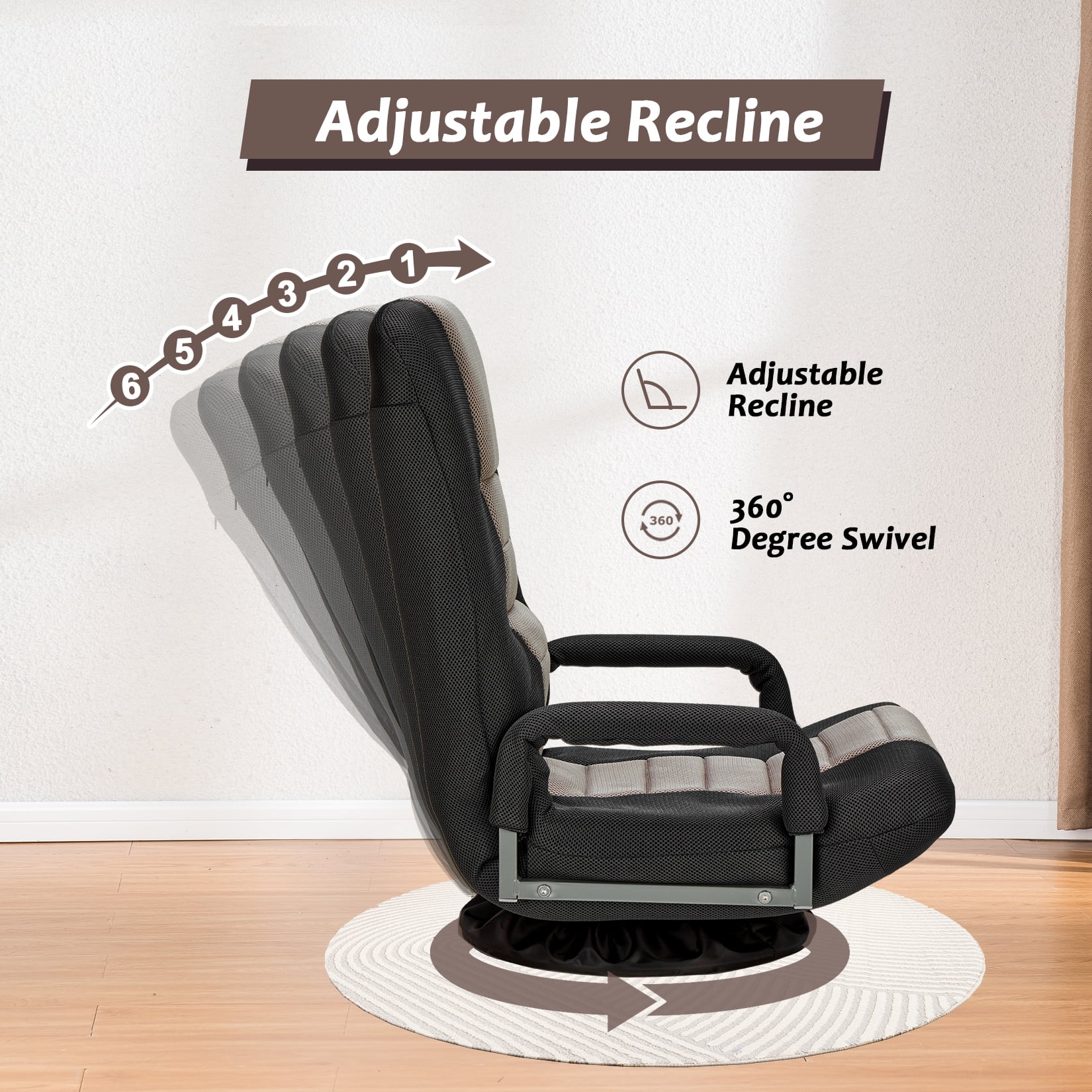 Avocahom Swivel Gaming Floor Chair w/ Armrest Handles, No Assembly gaming chair rocker, Folding Reclining Sofa w/6 Position Adjustable Backrest for Video Games, Watching TV, Reading,Blue