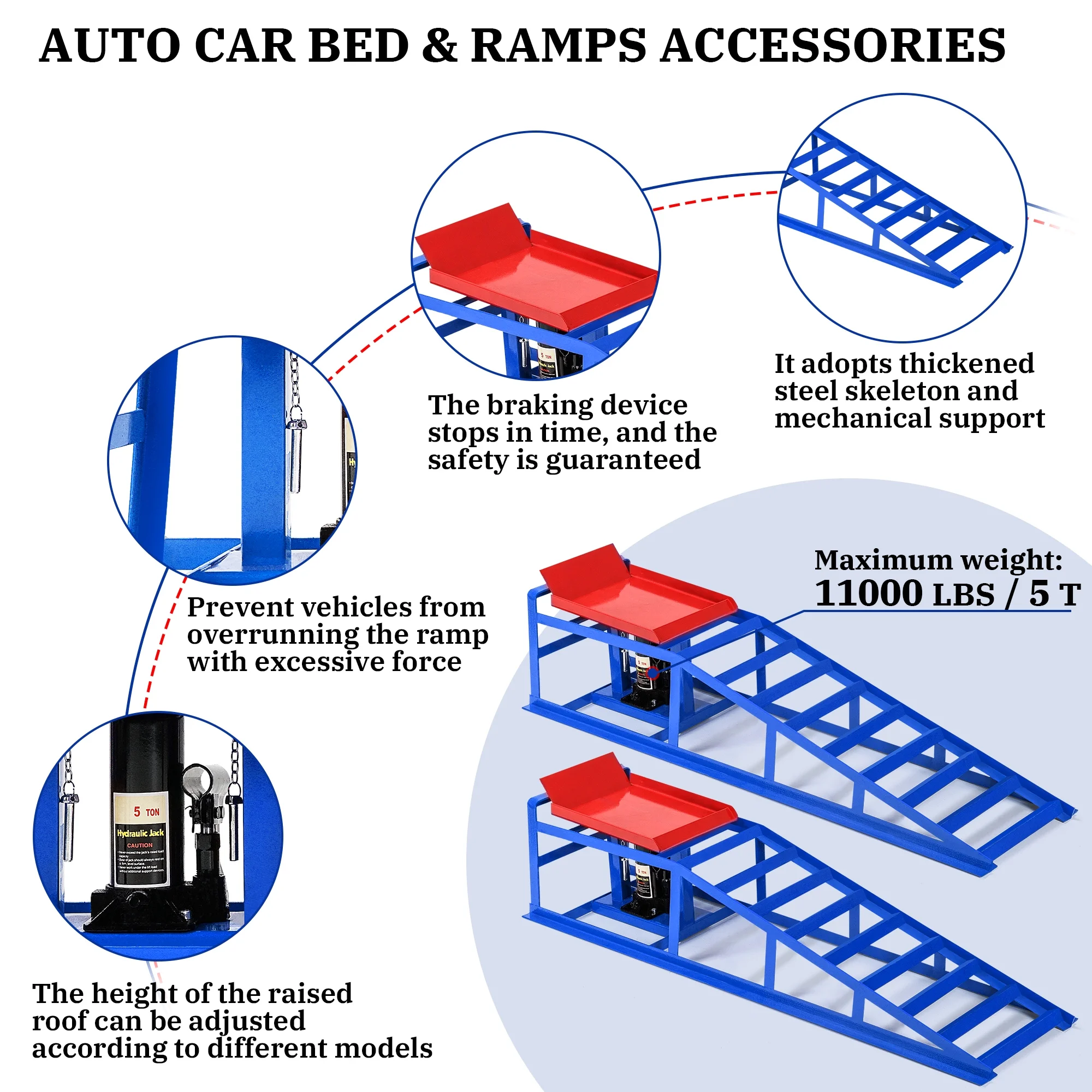 Lafati 2-Pack Hydraulic Car Ramps: Heavy-Duty Vehicle Ramps with 5T / 10000lbs Jack Load Capacity, Portable Design for Effortless Oil Changes and Car Lifts