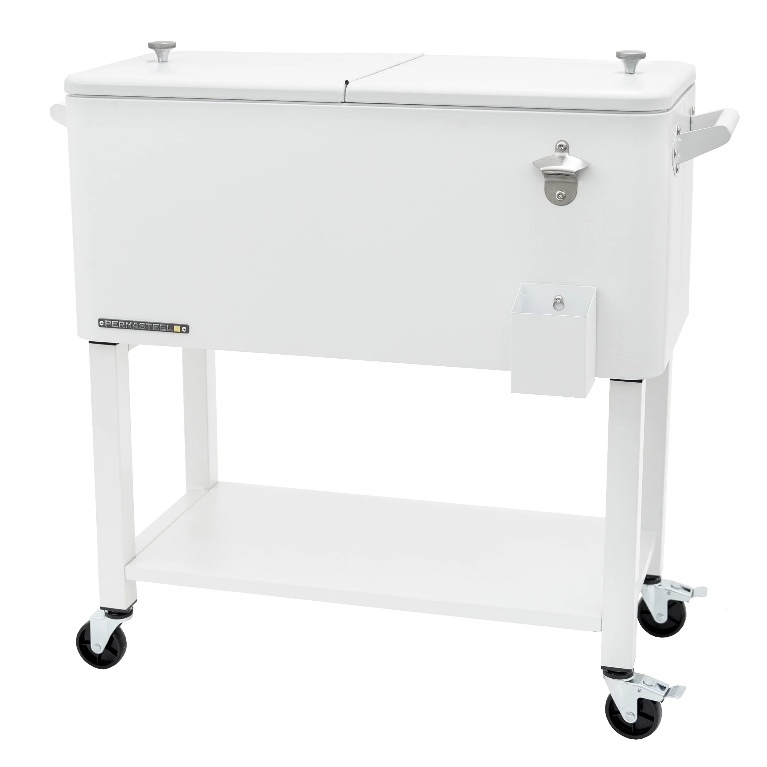 Permasteel 80-Qt Outdoor Steel Patio Cooler with Removable Basin, Rolling Cooler with Wheels, Teal Green