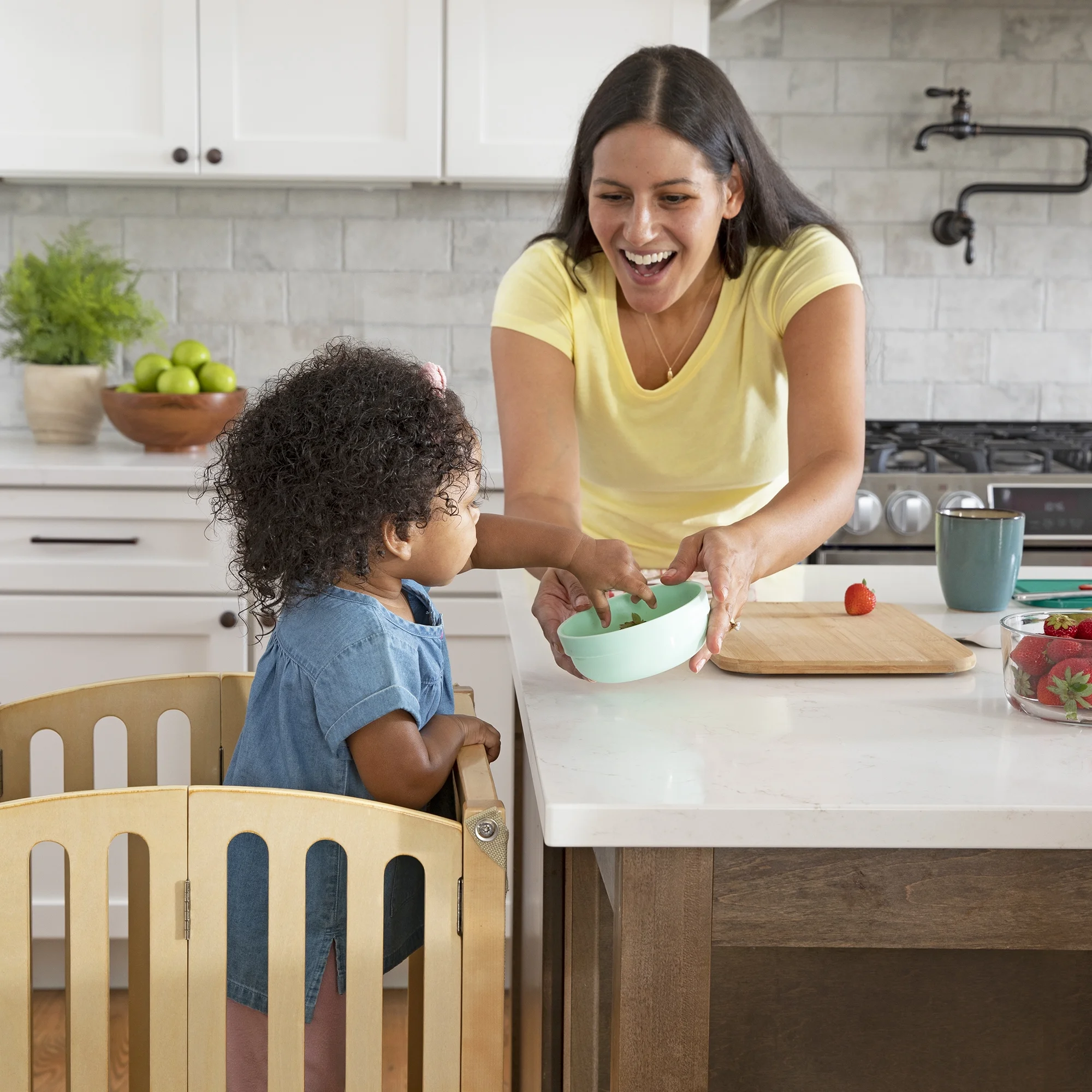 Guidecraft Contemporary Kitchen Helper Step Stool - White: Adjustable, Folding Montessori Toddler Tower - Safety Learning Furniture