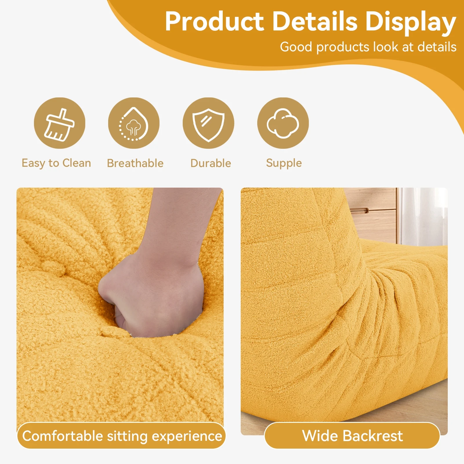 VFD Bean Bag Chairs for Adults, Beanbag Chair with Ottoman Lounge Sofa Memory Foam Comfy Reading Chair for Bedroom & Living Room, Lazy Floor Sofa Couch