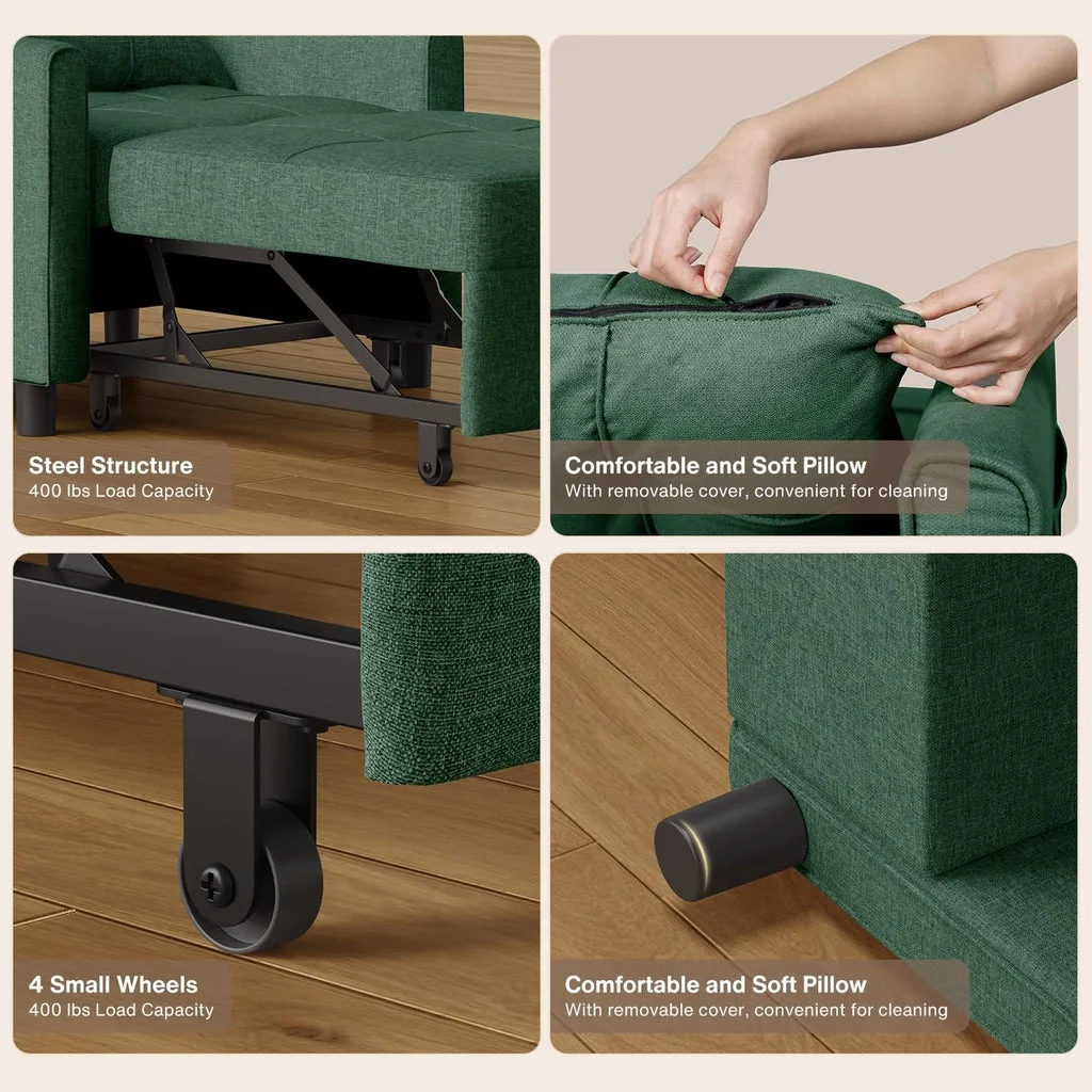 Convertible Sleeper Chair, Aiho 3-in-1 Convertible Sofa Bed Recliner Chair with Pull Out Couch - Dark Gray