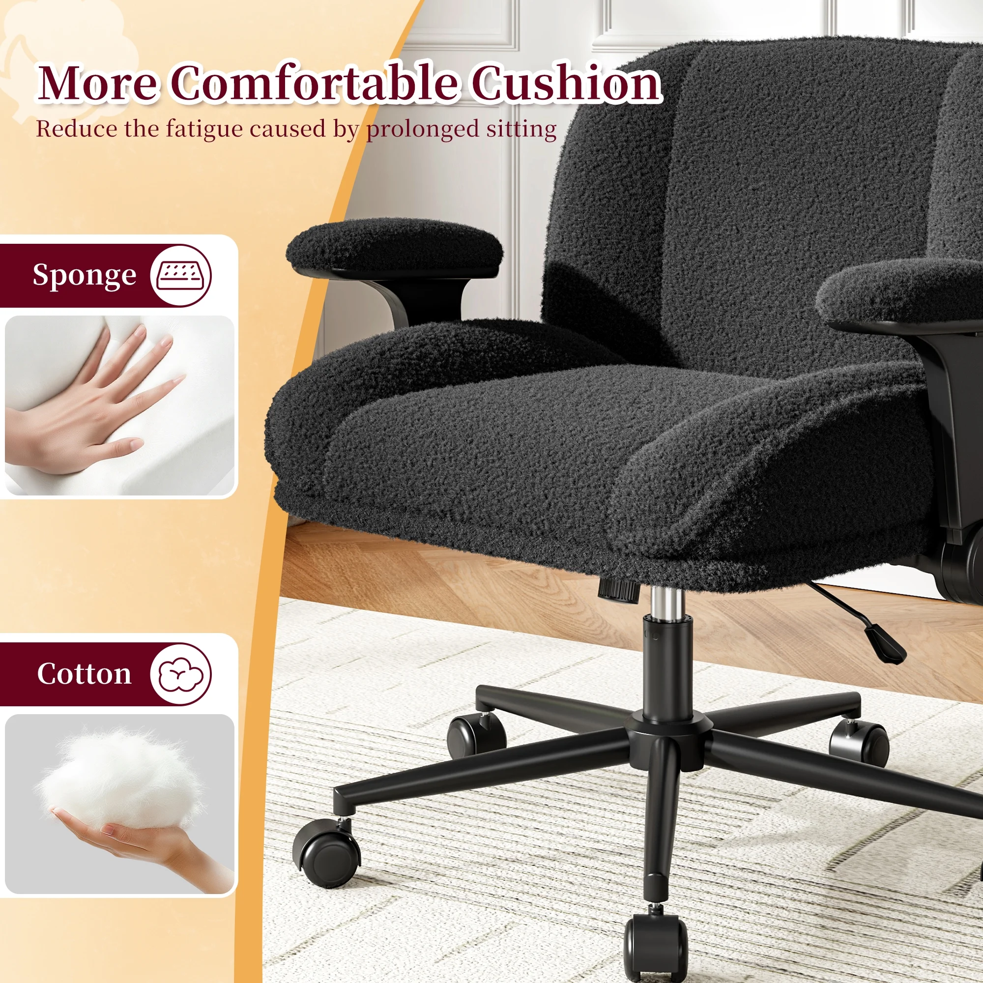 Romorgniz Criss Cross Chair with Adjustable Arms & Lumbar Support Office Chair with Reclining Back, Thick Cushion & Wheels for Office, Gaming, Reading, Vanity, Off-White