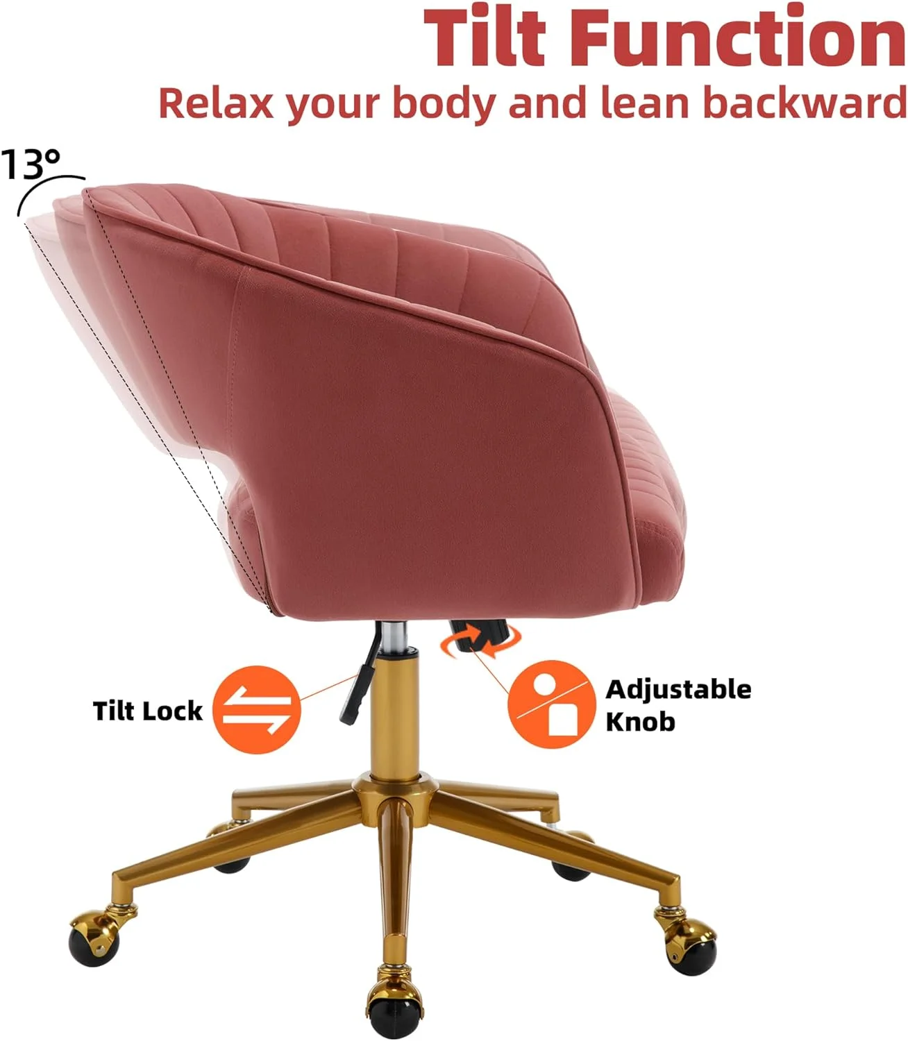 Westice Home Office Desk Chairs, Velvet Task Chair, Height Adjustable Swivel Vanity Chair with Golden Base for Vanity Study, Living Room Computer Room, Beige