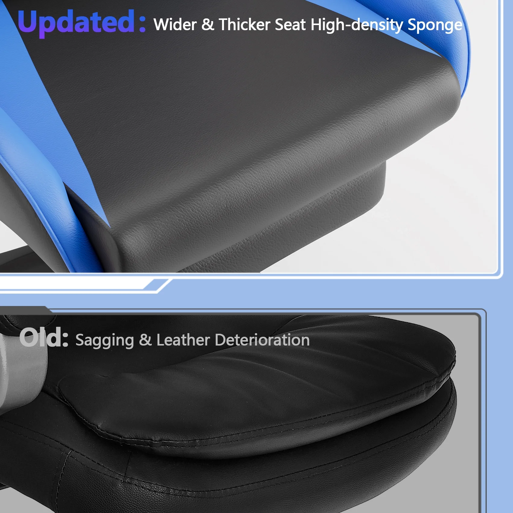 Mr IRONSTONE Office Gaming Chair with Footrest & Lumbar Support, Ergonomic Adjustable Computer Chair with Swivel Seat & Headrest, Blue