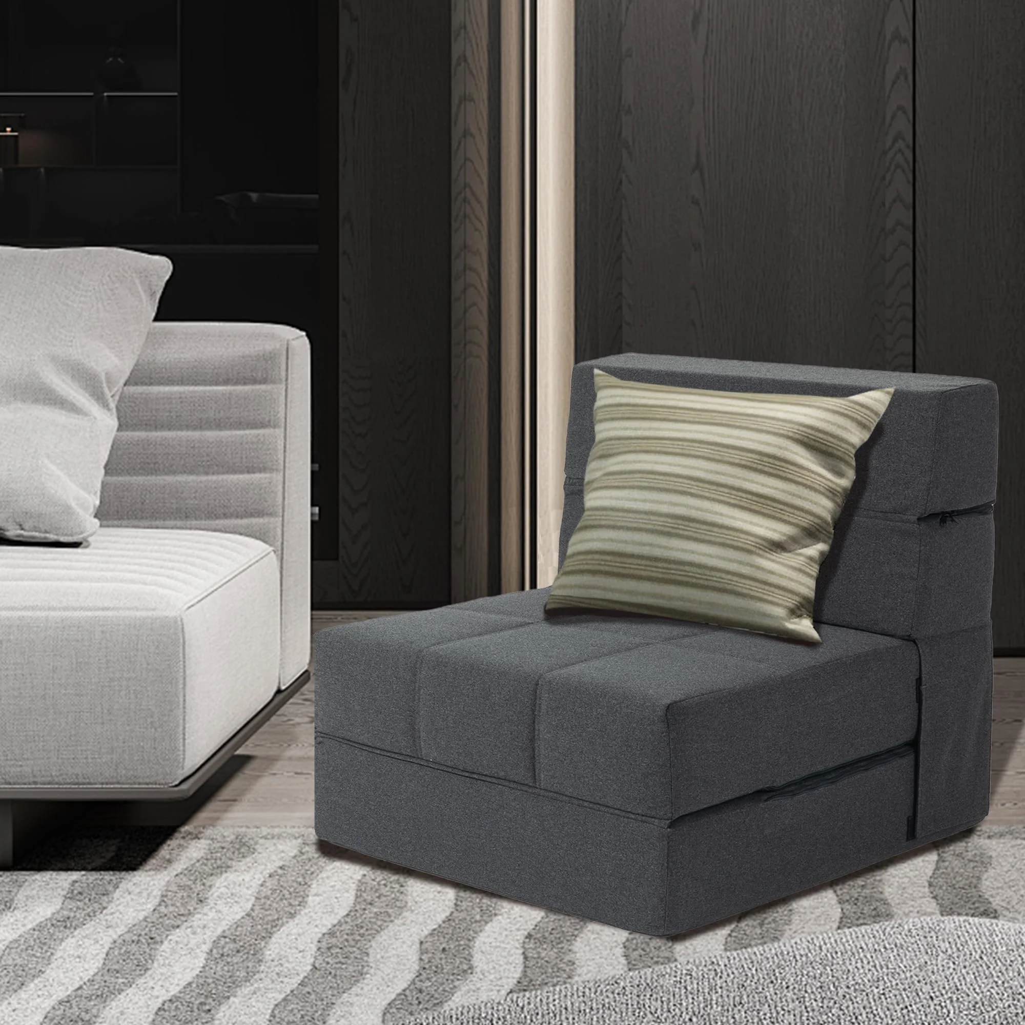 Folding Sofa Bed, 7 inch Memory Foam Floor Couch, Convertible Sleeper Foldable Mattress Futon Sofa for Living Room/Home Office/Guest Beds/Apartment/Upstairs Loft, Dark Gray, Single