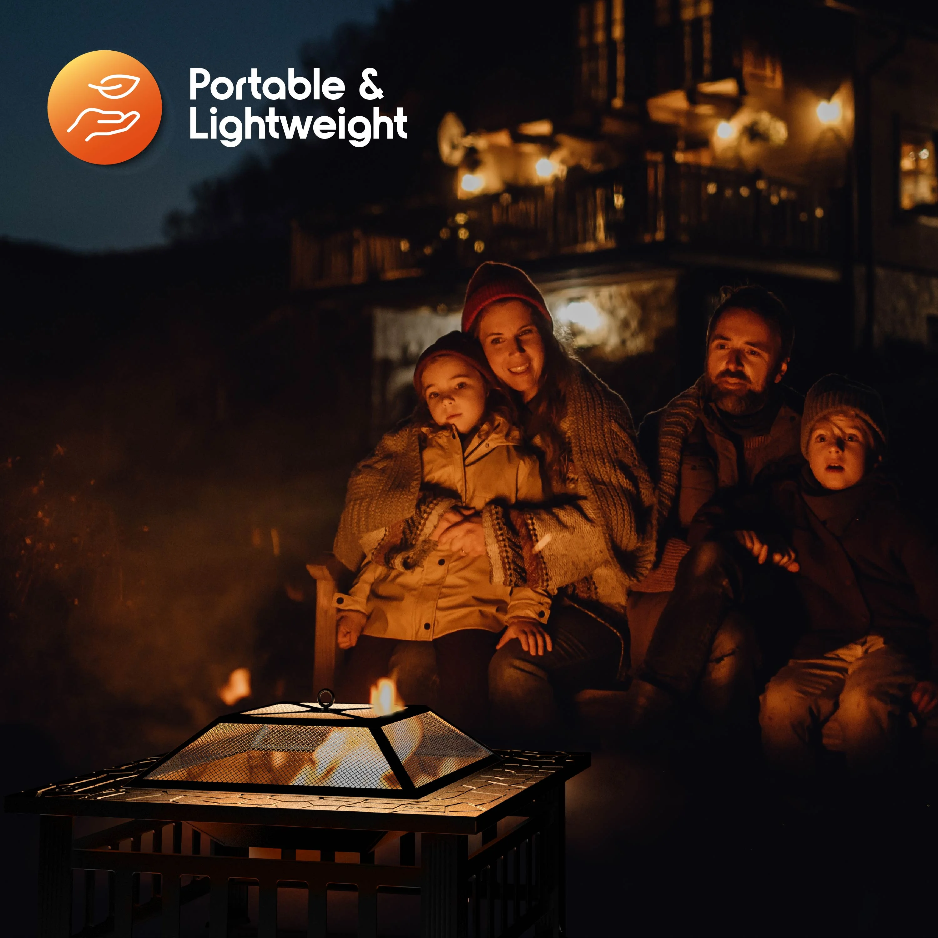 Cozi Outdoor Square Fire Pit Table with BBQ Grill for Camping and Outdoor Decor, 32��