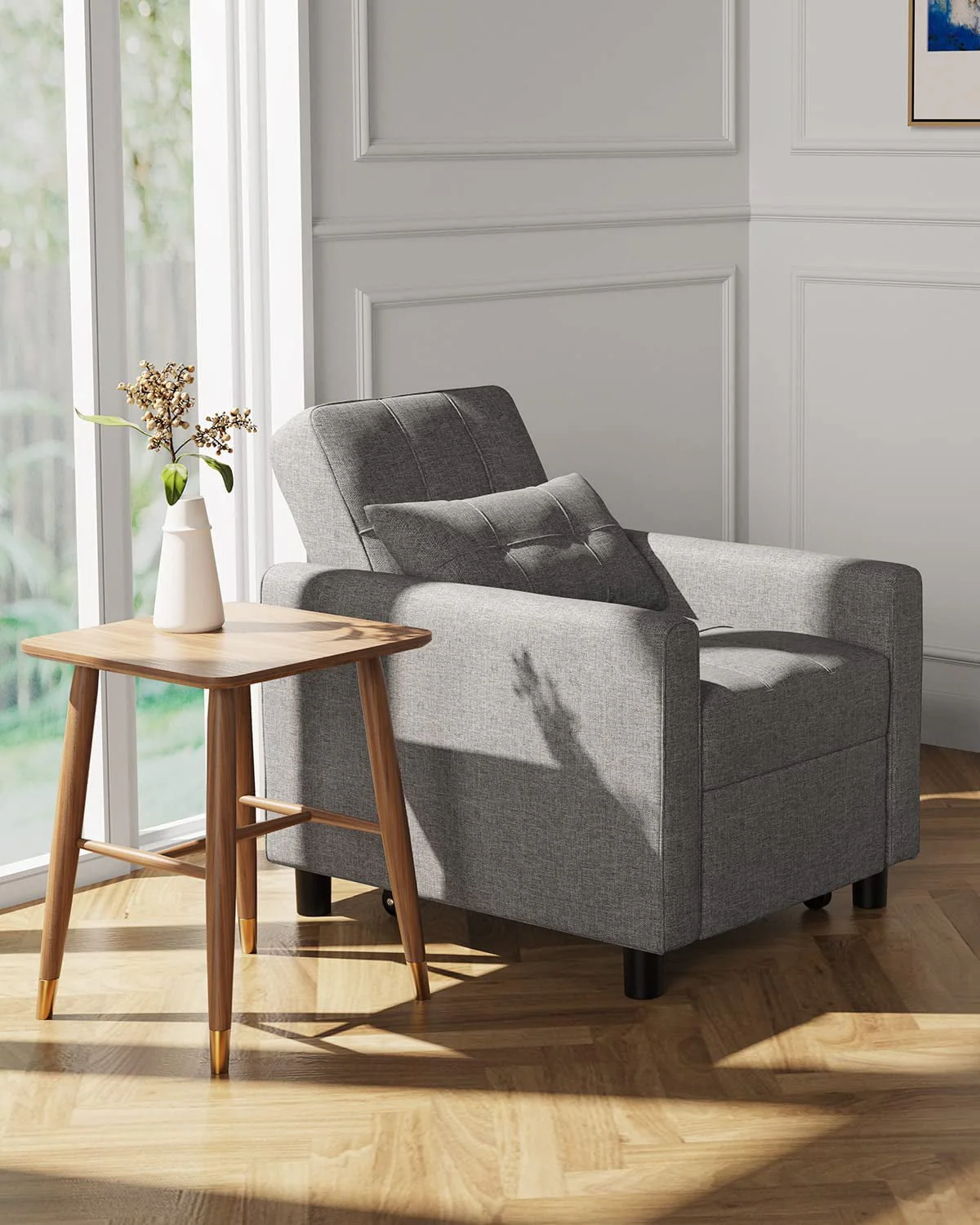 Lofka Chair Bed, Convertible Sofa Bed Couch Recliner Single Bed for Living Room/Office/Bedroom, Light Gray