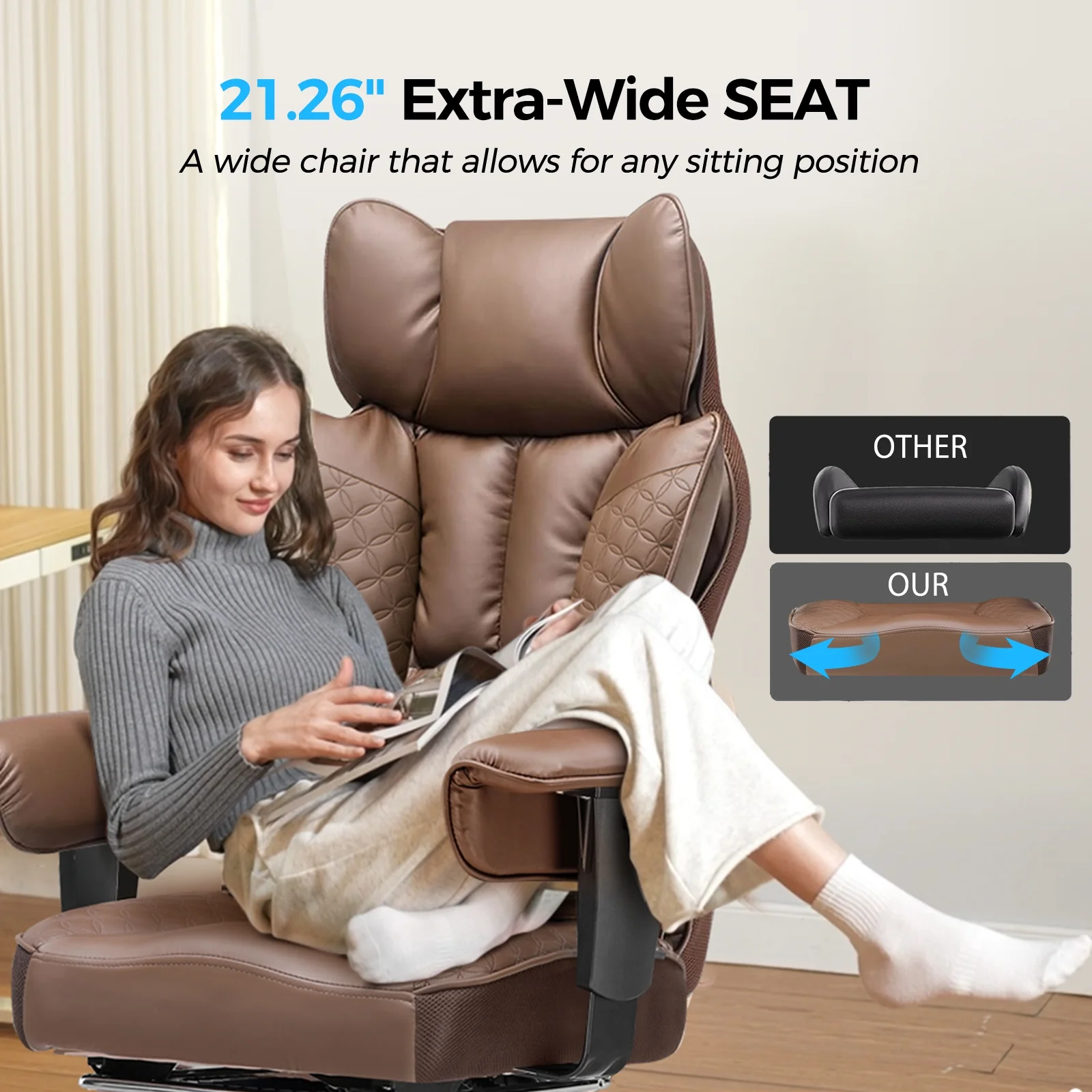 LUCKLIFE Big & Tall Office & Gaming Chair 400LBS Capacity, Wide Ergonomic Seat with Footrest, Adjustable Armrests, Black