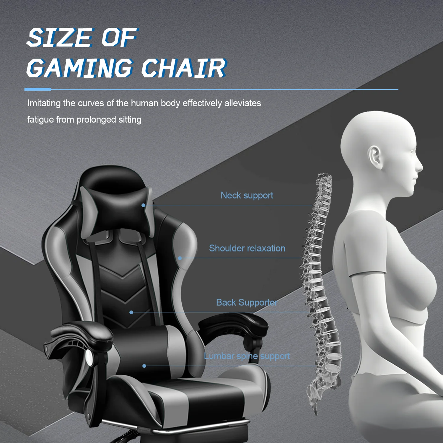 Gaming Chair with Adjustable Footrest,Eighteentek High Back Office Chair with Lumbar Support & Adjustable Headrest Video Game Chairs for Adults Black