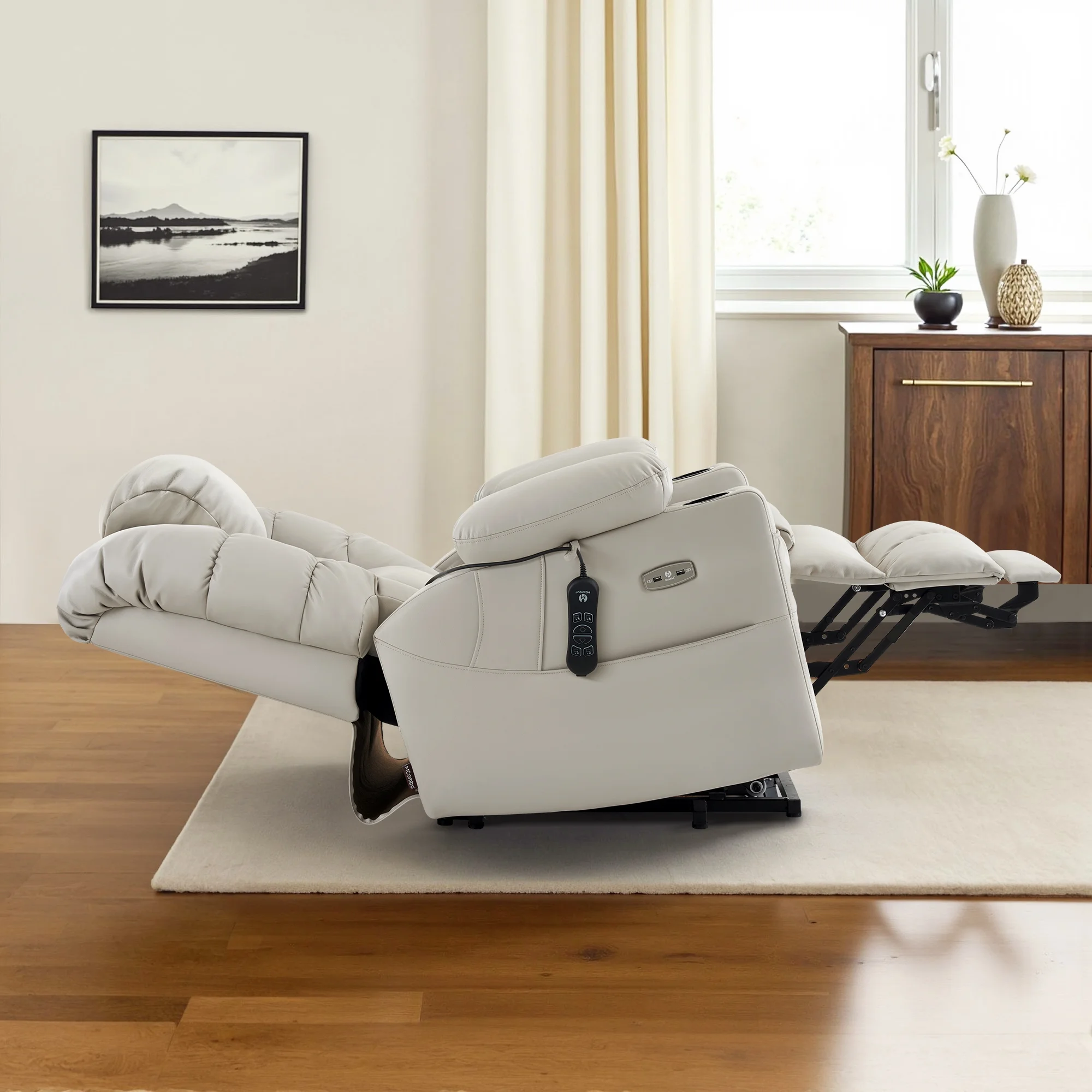 MCombo Triple Motor Power Lift Recliner for Elderly, Sleep Recliner Sofa with Adjustable Headrest, Faux Leather, Dark Brown